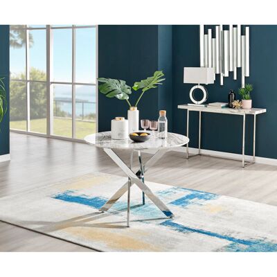 Canora Grey Eubanks Luxury Metal and Marble Effect Round Dining Table - Modern Statement Design Silver 75 x 100 x 100cm,Silver Canora Grey Eubanks Luxury Metal and Marble Effect Round Dining Table - Modern Statement Design Silver 75 x 100 x 100cm,Silver