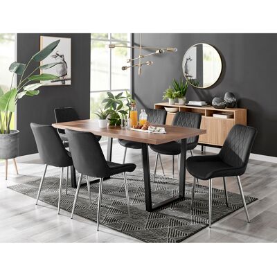 Canora Grey Modern Marble And Silver Dining Table Set With 6 Luxury Velvet Dining Chairs Black/Silver/Brown Canora Grey Modern Marble And Silver Dining Table Set With 6 Luxury Velvet Dining Chairs Black/Silver/Brown