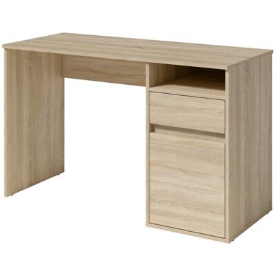 17 Stories Raymen Desk with drawer and door: 120cm W x 75.5cm H x 53cm D. White/Natural 76cm H X 120cm W X 53cm D 17 Stories Raymen Desk with drawer and door: 120cm W x 75.5cm H x 53cm D. White/Natural 76cm H X 120cm W X 53cm D