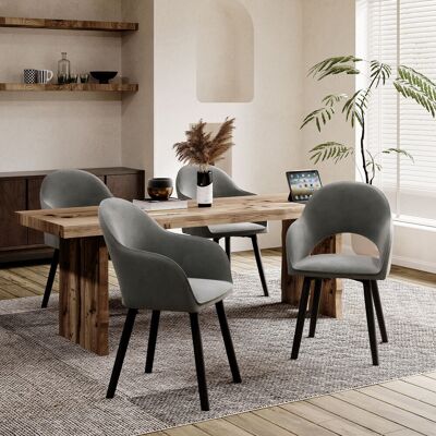 Canora Grey 49.5cm H Luxury Fabric Upholstered Dining Chair with Wooden Legs Dark Grey Velvet/Black 85cm H X 58cm W X 61cm D Canora Grey 49.5cm H Luxury Fabric Upholstered Dining Chair with Wooden Legs Dark Grey Velvet/Black 85cm H X 58cm W X 61cm D