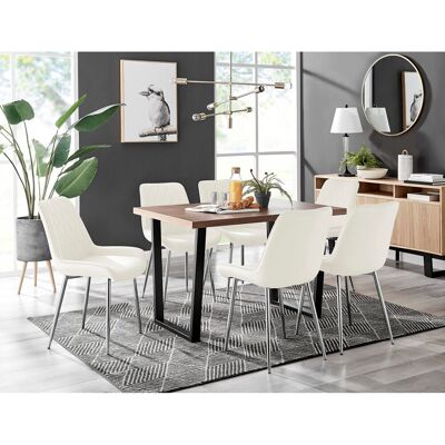 Canora Grey Modern Marble And Silver Dining Table Set With 6 Luxury Velvet Dining Chairs Brown/Cream/Silver Canora Grey Modern Marble And Silver Dining Table Set With 6 Luxury Velvet Dining Chairs Brown/Cream/Silver