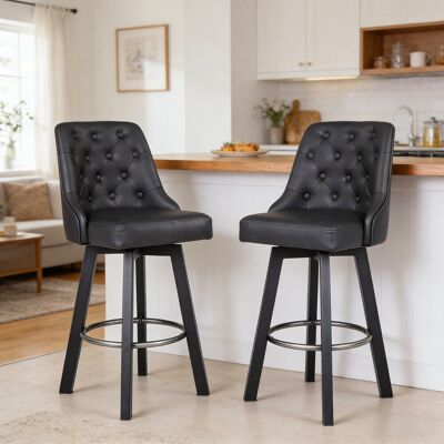 Trent Austin Design Modern PU Bar Stool, 360° Rotating Bar Chair With Backrest, Suitable For Kitchens And Bars Black 98cm H X 46cm W X 50cm D Trent Austin Design Modern PU Bar Stool, 360° Rotating Bar Chair With Backrest, Suitable For Kitchens And Bars Black 98cm H X 46cm W X 50cm D