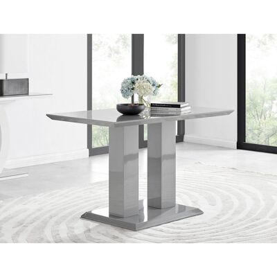 Canora Grey Eubanks Double Pedestal High Gloss Dining Table - Luxury Modern Design Grey Canora Grey Eubanks Double Pedestal High Gloss Dining Table - Luxury Modern Design Grey