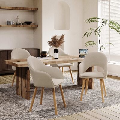 Canora Grey 49.5cm H Luxury Fabric Upholstered Dining Chair with Wooden Legs Beige Velvet/Natural 85cm H X 58cm W X 61cm D Canora Grey 49.5cm H Luxury Fabric Upholstered Dining Chair with Wooden Legs Beige Velvet/Natural 85cm H X 58cm W X 61cm D