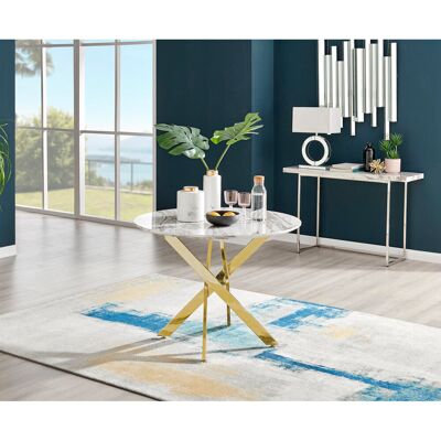 Canora Grey Eubanks Luxury Metal and Marble Effect Round Dining Table - Modern Statement Design Gold 75 x 100 x 100cm,Silver Canora Grey Eubanks Luxury Metal and Marble Effect Round Dining Table - Modern Statement Design Gold 75 x 100 x 100cm,Silver