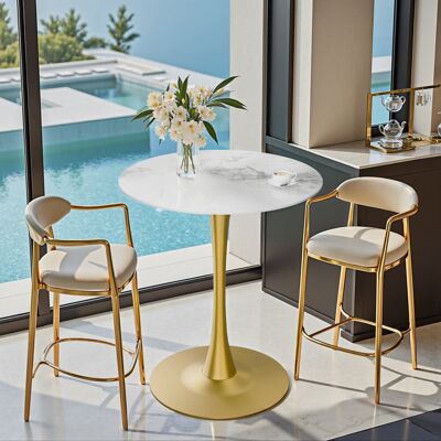 Metro Dining Table Modern Round Kitchen Table With Metal Pedestal Base Mid-century Leisure Table For Home Dining Room Cafe Gold/Emerald White 39.37" H x 29.92" L x 29.92" W Metro Dining Table Modern Round Kitchen Table With Metal Pedestal Base Mid-century Leisure Table For Home Dining Room Cafe Gold/Emerald White 39.37" H x 29.92" L x 29.92" W