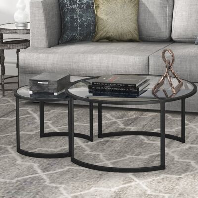 Blue Elephant Leatherman 2 Piece Extendable Nesting Coffee Table Set Blackened Bronze 47cm H X 91.4cm W X 91.4cm D Blue Elephant Leatherman 2 Piece Extendable Nesting Coffee Table Set Blackened Bronze 47cm H X 91.4cm W X 91.4cm D