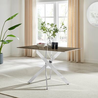 Canora Grey Lenworth Luxury Marble Effect Glass 4 Seater Dining Table - Modern Statement Design Silver/Grey Canora Grey Lenworth Luxury Marble Effect Glass 4 Seater Dining Table - Modern Statement Design Silver/Grey