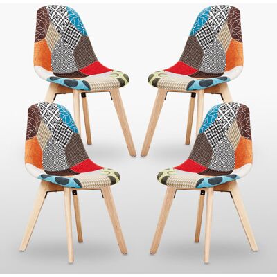 Latitude Vive Theresa Patchwork Retro Dining Chairs - Fabric Upholstered Seat and Curved Back with Foam Padding and Solid Wooden Legs - Side Chair for Dining Room K Beige 83cm H X 47cm W X 42cm D Latitude Vive Theresa Patchwork Retro Dining Chairs - Fabric Upholstered Seat and Curved Back with Foam Padding and Solid Wooden Legs - Side Chair for Dining Room K Beige 83cm H X 47cm W X 42cm D