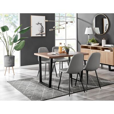 Canora Grey Kylooe Modern Brown Wood And Black Metal Dining Table Set With 4 Luxury Faux Leather Dining Chairs Grey/Black 4 Canora Grey Kylooe Modern Brown Wood And Black Metal Dining Table Set With 4 Luxury Faux Leather Dining Chairs Grey/Black 4