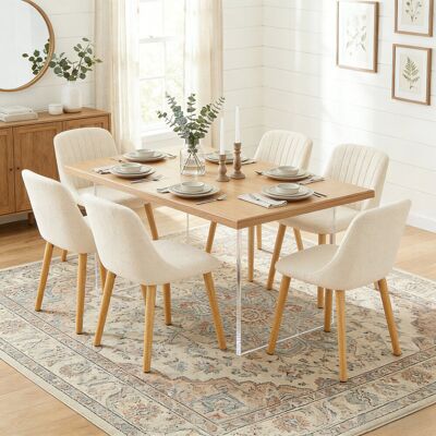 Corrigan Studio 48.5cm H Upholstered Side Chairs With Wooden Legs Cream Chenille/Natural 81cm H X 49.5cm W X 62cm D Corrigan Studio 48.5cm H Upholstered Side Chairs With Wooden Legs Cream Chenille/Natural 81cm H X 49.5cm W X 62cm D
