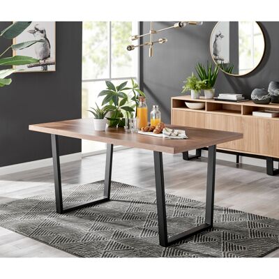 Canora Grey Eubanks Modern Brown Wood Table with Black Metal Legs - 6 Person Dining Table Brown Canora Grey Eubanks Modern Brown Wood Table with Black Metal Legs - 6 Person Dining Table Brown