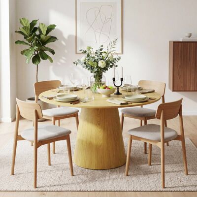 Borough Wharf Modern Farmhouse Round Dining Table for 4-6 – 43" Wooden Pedestal Table – Space-Saving, Sturdy, Easy Assembly – For Kitchen, Dining, or Living Room Yellow Borough Wharf Modern Farmhouse Round Dining Table for 4-6 – 43" Wooden Pedestal Table – Space-Saving, Sturdy, Easy Assembly – For Kitchen, Dining, or Living Room Yellow