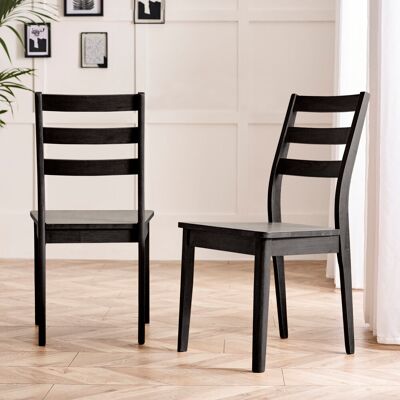 George Oliver Drea Solid Wood Dining Chair - Traditional Rustic Farmhouse Kitchen Style Black 90cm H X 48cm W X 50cm D George Oliver Drea Solid Wood Dining Chair - Traditional Rustic Farmhouse Kitchen Style Black 90cm H X 48cm W X 50cm D