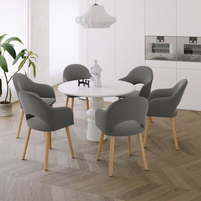 Ebern Designs 49.5cm H Modern Solid Wood Legs Upholstered Dining Chair with Arm Dark Grey Corduroy/Natural 85cm H X 58cm W X 61cm D Ebern Designs 49.5cm H Modern Solid Wood Legs Upholstered Dining Chair with Arm Dark Grey Corduroy/Natural 85cm H X 58cm W X 61cm D