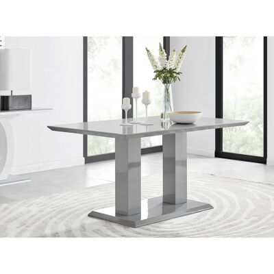 Canora Grey Edzard Double Pedestal High Gloss Dining Table - Luxury Modern Design Gray Canora Grey Edzard Double Pedestal High Gloss Dining Table - Luxury Modern Design Gray