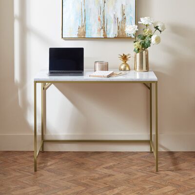 17 Stories Kalyssa 100Cm W Rectangular Writing Desk White/Gold 75cm H X 100cm W X 60cm D 17 Stories Kalyssa 100Cm W Rectangular Writing Desk White/Gold 75cm H X 100cm W X 60cm D