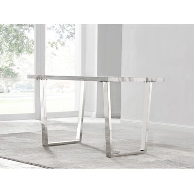 Canora Grey Eubanks Luxury Marble Effect Table Chrome With Chrome Legs - 4 Person Dining Table White Marble Effect Canora Grey Eubanks Luxury Marble Effect Table Chrome With Chrome Legs - 4 Person Dining Table White Marble Effect