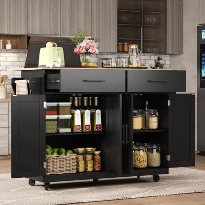 Cozyswan Kitchen Island Cart on Wheels with Drop-Leaf Tabletop for Dining & Living Room Black 91.5cm H X 120cm W X 71cm D Cozyswan Kitchen Island Cart on Wheels with Drop-Leaf Tabletop for Dining & Living Room Black 91.5cm H X 120cm W X 71cm D