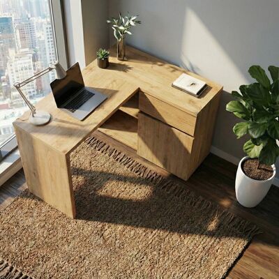 Latitude Run Hollice L-Shape Desk Montana Oak 76.2cm H X 117cm W X 90cm D Latitude Run Hollice L-Shape Desk Montana Oak 76.2cm H X 117cm W X 90cm D