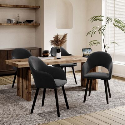 Canora Grey 49.5cm H Luxury Fabric Upholstered Dining Chair with Wooden Legs Black Velvet/Black 85cm H X 58cm W X 61cm D Canora Grey 49.5cm H Luxury Fabric Upholstered Dining Chair with Wooden Legs Black Velvet/Black 85cm H X 58cm W X 61cm D