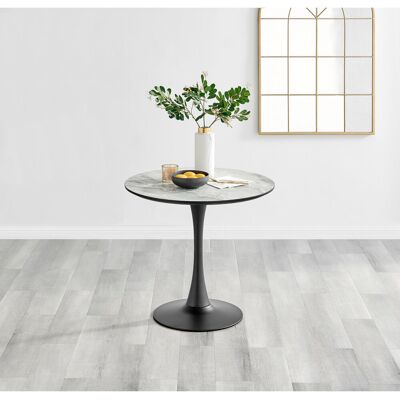 Canora Grey Eubanks Round 2 Seater White Marble Effect Melamine Pedestal Dining Table - Stylish modern design White;Grey Canora Grey Eubanks Round 2 Seater White Marble Effect Melamine Pedestal Dining Table - Stylish modern design White;Grey
