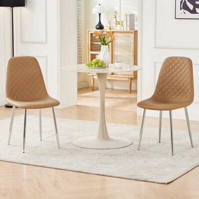 George Oliver Wales Modern Upholstered Faux Leather Dining Chair Coffee/Silver 84.5cm H X 44cm W X 40cm D George Oliver Wales Modern Upholstered Faux Leather Dining Chair Coffee/Silver 84.5cm H X 44cm W X 40cm D
