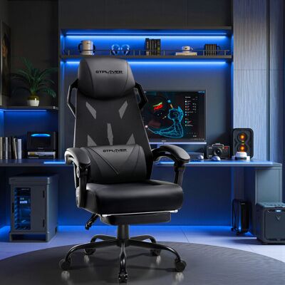 GTPLAYER Gaming Chair, Reclining Chair with Mesh Back, Adjustable Headrest, Lumbar Support and Footrest Black 137.8cm H X 72cm W X 51.5cm D GTPLAYER Gaming Chair, Reclining Chair with Mesh Back, Adjustable Headrest, Lumbar Support and Footrest Black 137.8cm H X 72cm W X 51.5cm D