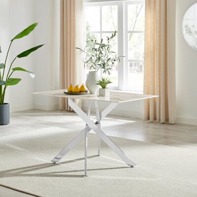 Canora Grey Lenworth Luxury Marble Effect Glass 4 Seater Dining Table - Modern Statement Design Silver/White Canora Grey Lenworth Luxury Marble Effect Glass 4 Seater Dining Table - Modern Statement Design Silver/White