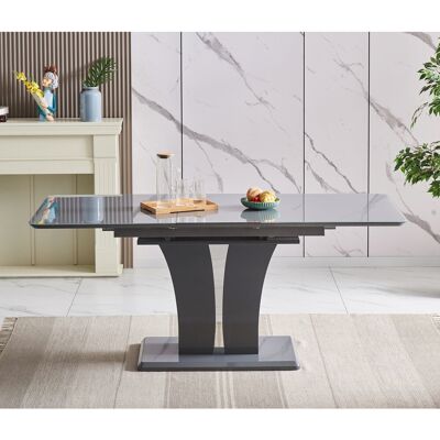 Ivy Bronx Mozart Grey Glass 6 Seater Extending Dining Table Grey Ivy Bronx Mozart Grey Glass 6 Seater Extending Dining Table Grey