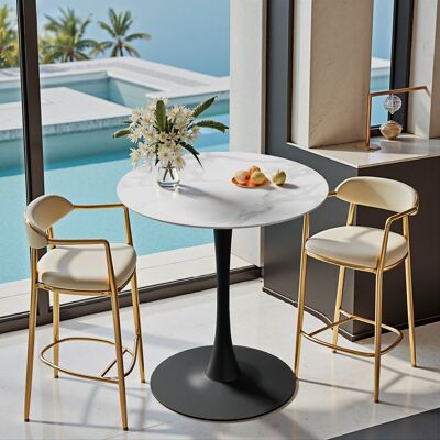 Metro Dining Table Modern Round Kitchen Table With Metal Pedestal Base Mid-century Leisure Table For Home Dining Room Cafe Black/Glossy White 39.37" H x 29.92" L x 29.92" W Metro Dining Table Modern Round Kitchen Table With Metal Pedestal Base Mid-century Leisure Table For Home Dining Room Cafe Black/Glossy White 39.37" H x 29.92" L x 29.92" W