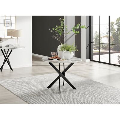 Canora Grey Eubanks Luxury Metal and Marble Effect Round Dining Table - Modern Statement Design Black 75 x 100 x 100cm,Silver Canora Grey Eubanks Luxury Metal and Marble Effect Round Dining Table - Modern Statement Design Black 75 x 100 x 100cm,Silver