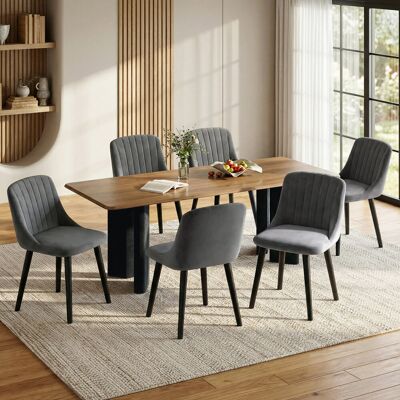 Corrigan Studio 48.5cm H Upholstered Side Chairs With Wooden Legs Dark Grey Velvet/Black 81cm H X 49.5cm W X 62cm D Corrigan Studio 48.5cm H Upholstered Side Chairs With Wooden Legs Dark Grey Velvet/Black 81cm H X 49.5cm W X 62cm D