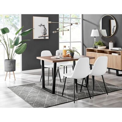 Canora Grey Kylooe Modern Brown Wood And Black Metal Dining Table Set With 4 Luxury Faux Leather Dining Chairs Black/Silver 4 Canora Grey Kylooe Modern Brown Wood And Black Metal Dining Table Set With 4 Luxury Faux Leather Dining Chairs Black/Silver 4