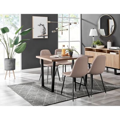 Canora Grey Kylooe Modern Brown Wood And Black Metal Dining Table Set With 4 Luxury Faux Leather Dining Chairs Cappucino/Black 4 Canora Grey Kylooe Modern Brown Wood And Black Metal Dining Table Set With 4 Luxury Faux Leather Dining Chairs Cappucino/Black 4