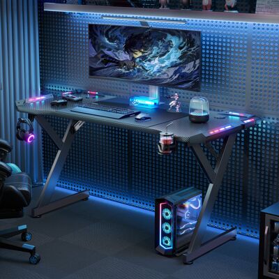 Metro Black Gaming Desk with LED Lights, Computer Gaming Table for Home Office Black 74cm H x 160cm W x 60cm D Metro Black Gaming Desk with LED Lights, Computer Gaming Table for Home Office Black 74cm H x 160cm W x 60cm D