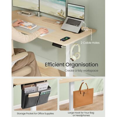 Inbox Zero Electric Standing Desk, Height Adjustable Desk, 180 X 80 Cm, Continuous Adjustment, Spliced Tabletop, 4 Memory Heights, Rustic Brown Ivory/White 160cm W x 70cm D Inbox Zero Electric Standing Desk, Height Adjustable Desk, 180 X 80 Cm, Continuous Adjustment, Spliced Tabletop, 4 Memory Heights, Rustic Brown Ivory/White 160cm W x 70cm D