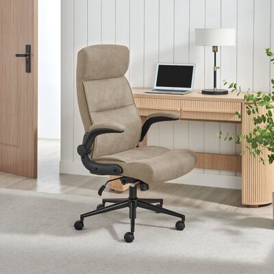 17 Stories Greenby Upholstered Faux Leather Executive Swivel Office Chair - Modern Contemporary Style Beige 123.5cm H X 69.5cm W X 69cm D 17 Stories Greenby Upholstered Faux Leather Executive Swivel Office Chair - Modern Contemporary Style Beige 123.5cm H X 69.5cm W X 69cm D