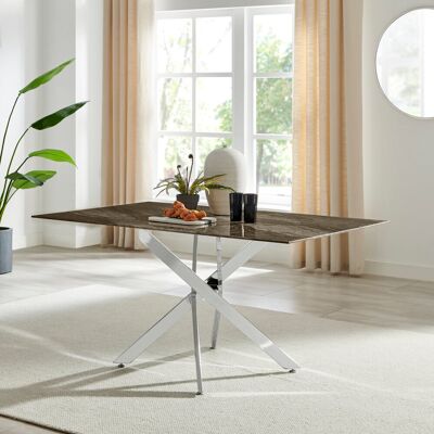Canora Grey Lenworth Luxury Marble Effect Glass 6 Seater Dining Table - Modern Statement Design Silver/Grey Canora Grey Lenworth Luxury Marble Effect Glass 6 Seater Dining Table - Modern Statement Design Silver/Grey