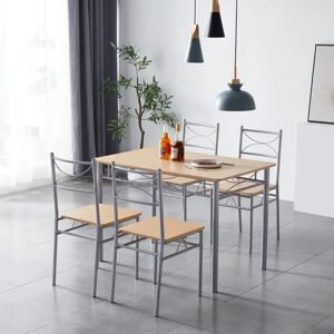 17 Stories Metal frame table and 4 chairs gray/brown 75.0 H x 70.0 W x 110.0 D cm