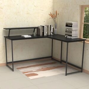 Inbox Zero 140cm W L-Shaped Computer Desk black/brown/gray 76.0 H x 140.0 W x 130.0 D cm