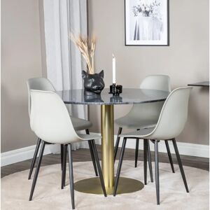 Venture Design Malec Round Dining Table With 4 Saskia Plastic Dining Chair gray/black/yellow 75.0 H cm