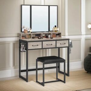 Borough Wharf Sagar Dressing Table with Mirror And Stool Vanity Desk Bedroom Furniture gray 141.0 H x 90.0 W x 40.0 D cm