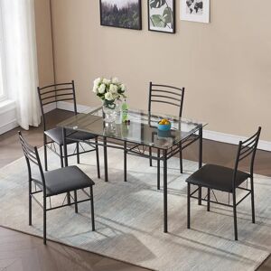 Rio TC 5 Piece Dining Table and Chairs Set Glass Metal Home Kitchen Breakfast Furniture gray 76.2 H x 69.85 W x 109.98 D cm