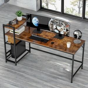 Borough Wharf Haeli 140cm W Rectangle Writing Computer Desk Industrial Rustic Brown Home Office Furniture brown/gray 110.0 H x 140.0 W x 60.0 D cm