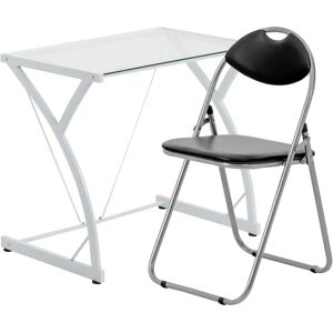 Harbour Housewares - 2 Piece Computer Desk and Chair Set - Small Modern Home Office Workstation - Glass Top white/black 71.0 H x 80.0 W x 50.0 D cm