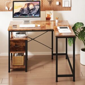 Inbox Zero Umar 130cm W L-Shaped Computer Desk black/brown/gray 74.0 H x 130.0 W x 80.0 D cm