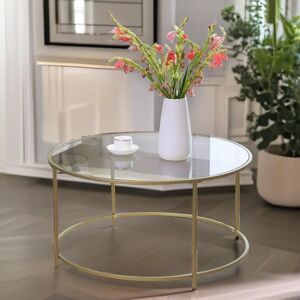 Mason Furniture Gold Glass Round Coffee Table Modern Living Room Home Furniture Metal Frame yellow 45.5 H x 84.0 W x 84.0 D cm