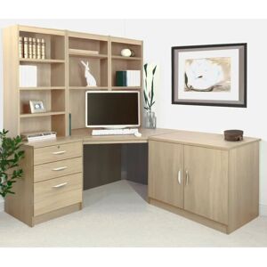 Ebern Designs Brelynn 5 Piece L-Shape Computer Desk Office Set with Hutch brown