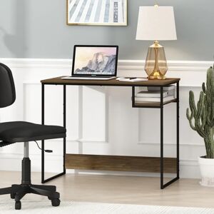 Inbox Zero H-Shape Desk black/brown/gray 75.4 H x 90.2 W x 51.3 D cm